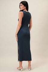 Midnight Jacquard Sleeveless Side Tie Midi Dress