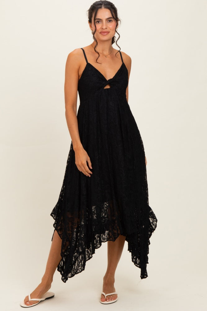 Black Twist Front Lace Maxi Dress