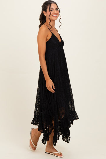 Black Twist Front Lace Maxi Dress