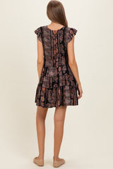 Black V Neck Smocked Bodice Flutter Sleeve Maternity Short Dress
