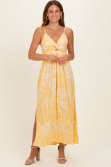 Yellow Floral Twisted Front Maxi Dress
