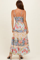 Multi V Neck Twist Front Tiered Maxi Dress