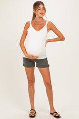 Olive Raw Edge Cuffed Maternity Denim Shorts