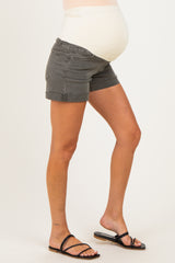 Olive Raw Edge Cuffed Maternity Denim Shorts