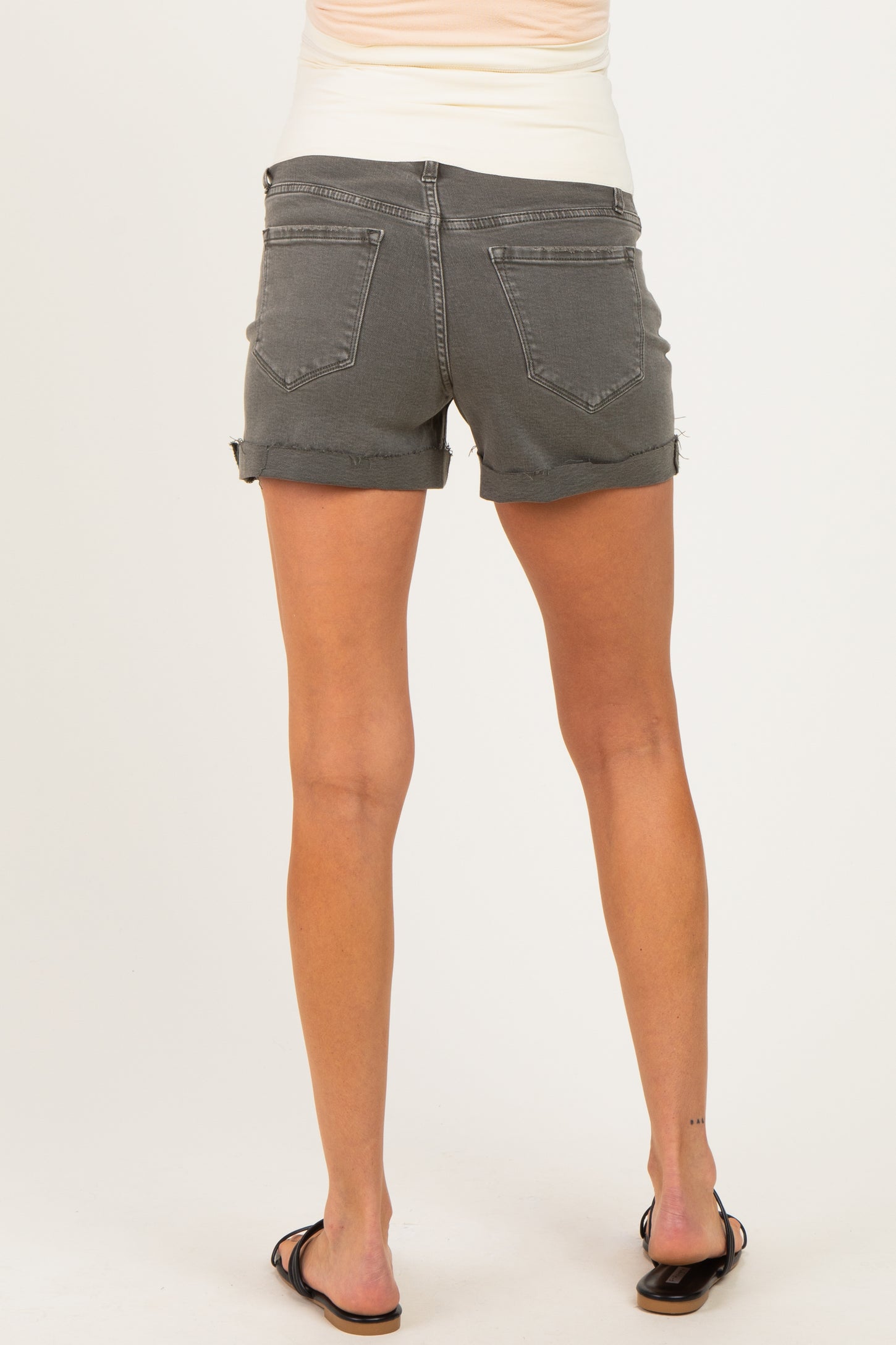 Olive Raw Edge Cuffed Maternity Denim Shorts