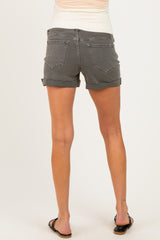 Olive Raw Edge Cuffed Maternity Denim Shorts
