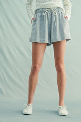 Grey Floral Print Side Stripe Shorts