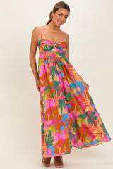 Brown Pink Multi Printed Maxi Dress