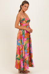 Brown Pink Multi Printed Maxi Dress
