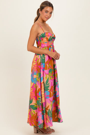 Brown Pink Multi Printed Maxi Dress