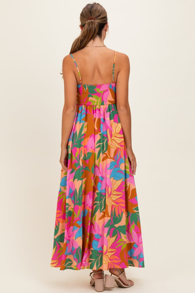Brown Pink Multi Printed Maxi Dress
