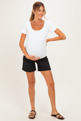 Black Maternity Midi Denim Shorts