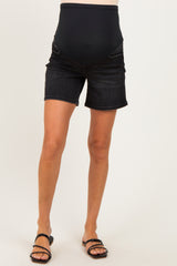 Black Maternity Midi Denim Shorts