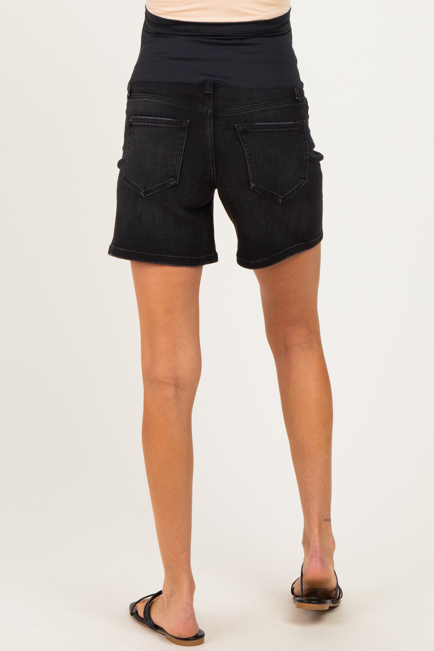 Black Maternity Midi Denim Shorts