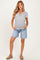 Light Blue Raw Hem Maternity Midi Denim Shorts