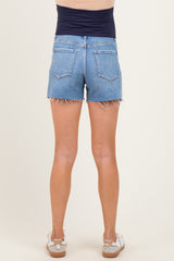Light Blue Raw Hem Denim Maternity Shorts