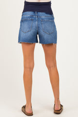 Blue Medium Wash Raw Hem Maternity Denim Shorts