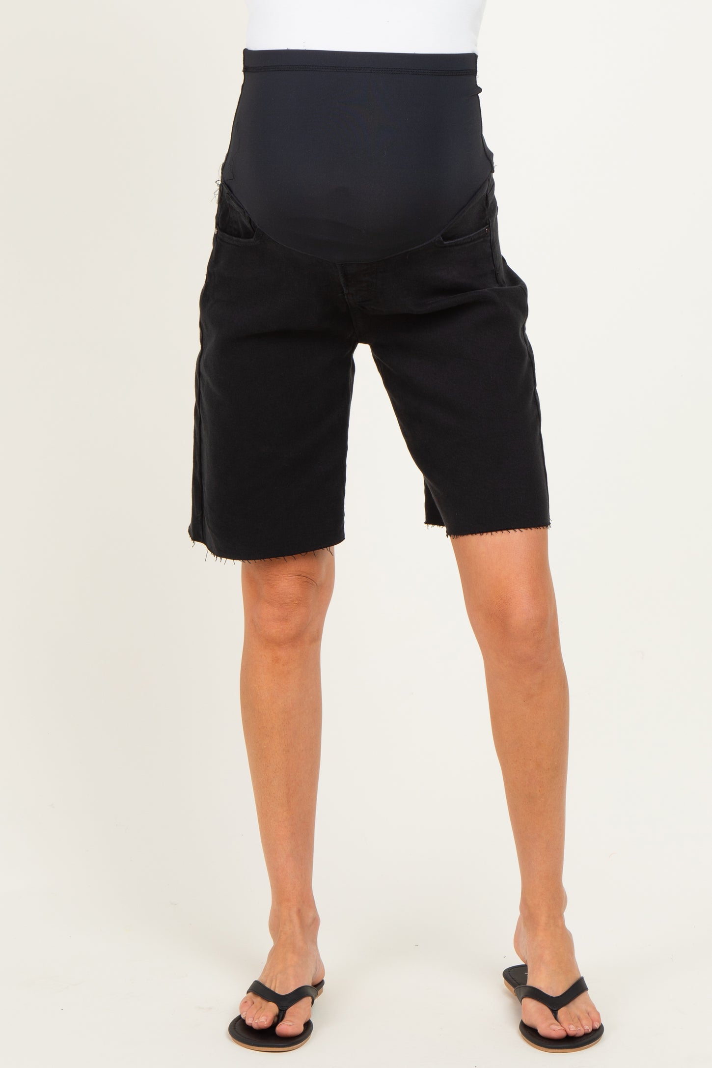Black Raw Hem Maternity Denim Bermuda Shorts