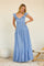 Blue Striped Flounce Neckline Button Down Maxi Dress