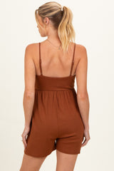 Brown Ribbed Knit Babydoll Maternity Romper