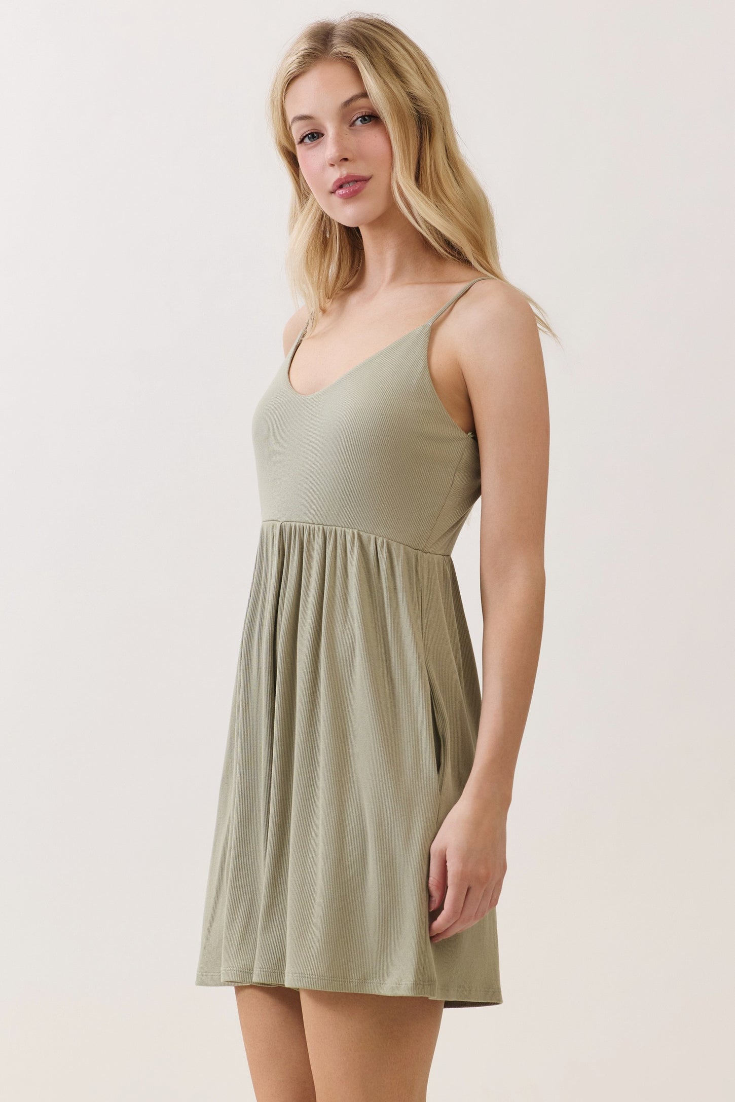 Sage Ribbed Knit Babydoll Romper