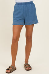 Light Blue Embroidered Trim Shorts