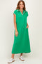 Green Stitch Detail Collared Midi Dress