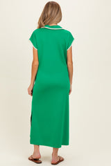 Green Stitch Detail Collared Maternity Midi Dress
