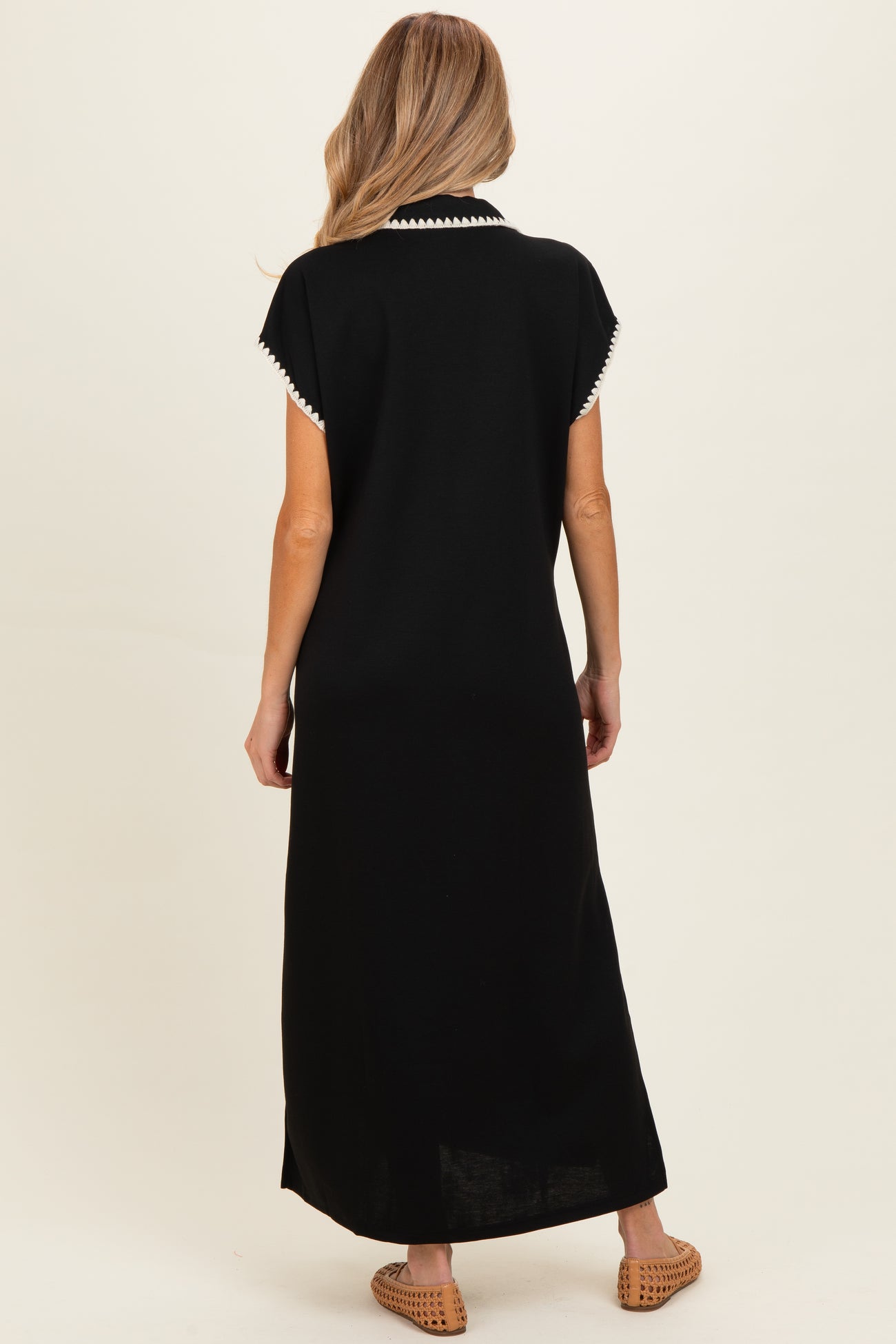 Black Stitch Detail Collared Maternity Midi Dress