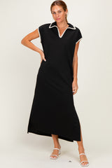 Black Stitch Detail Collared Maternity Midi Dress
