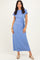 Blue Side Tie Short Sleeve Midi Dress