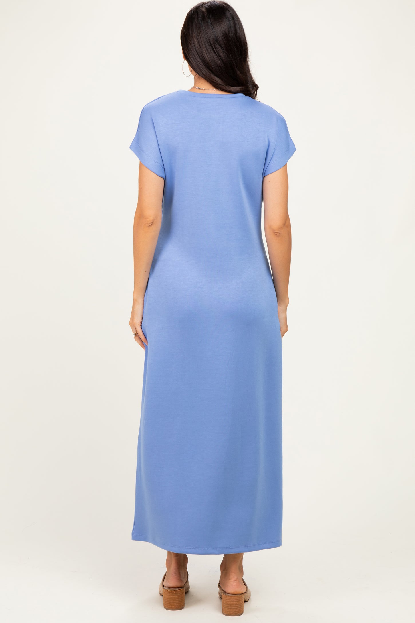 Blue Side Tie Short Sleeve Midi Dress