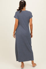 Navy Striped Side Tie Midi Dress