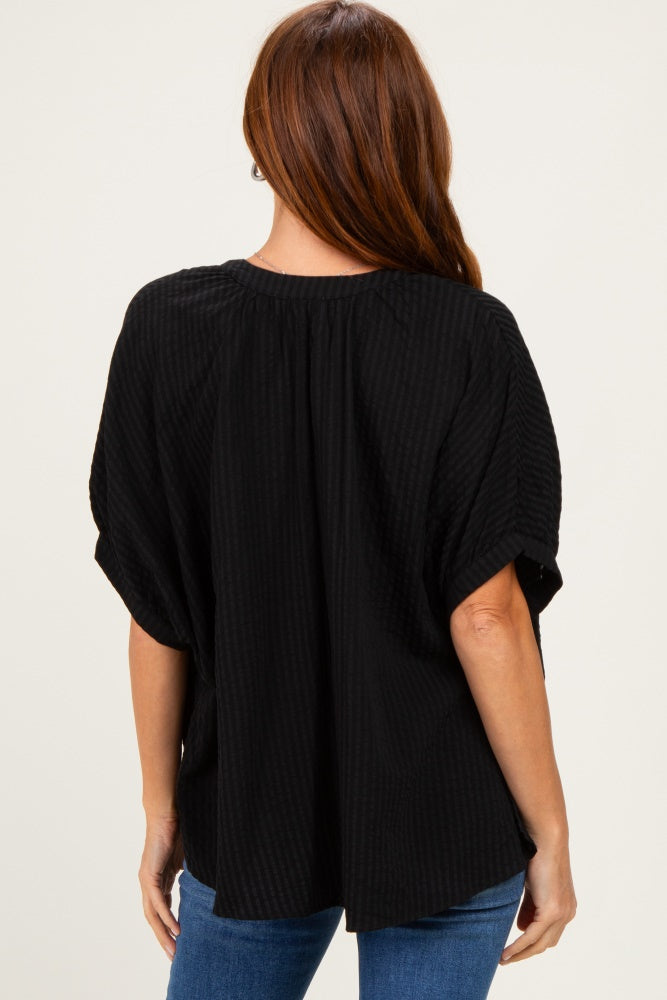Black Textured Stripe Oversized Blouse