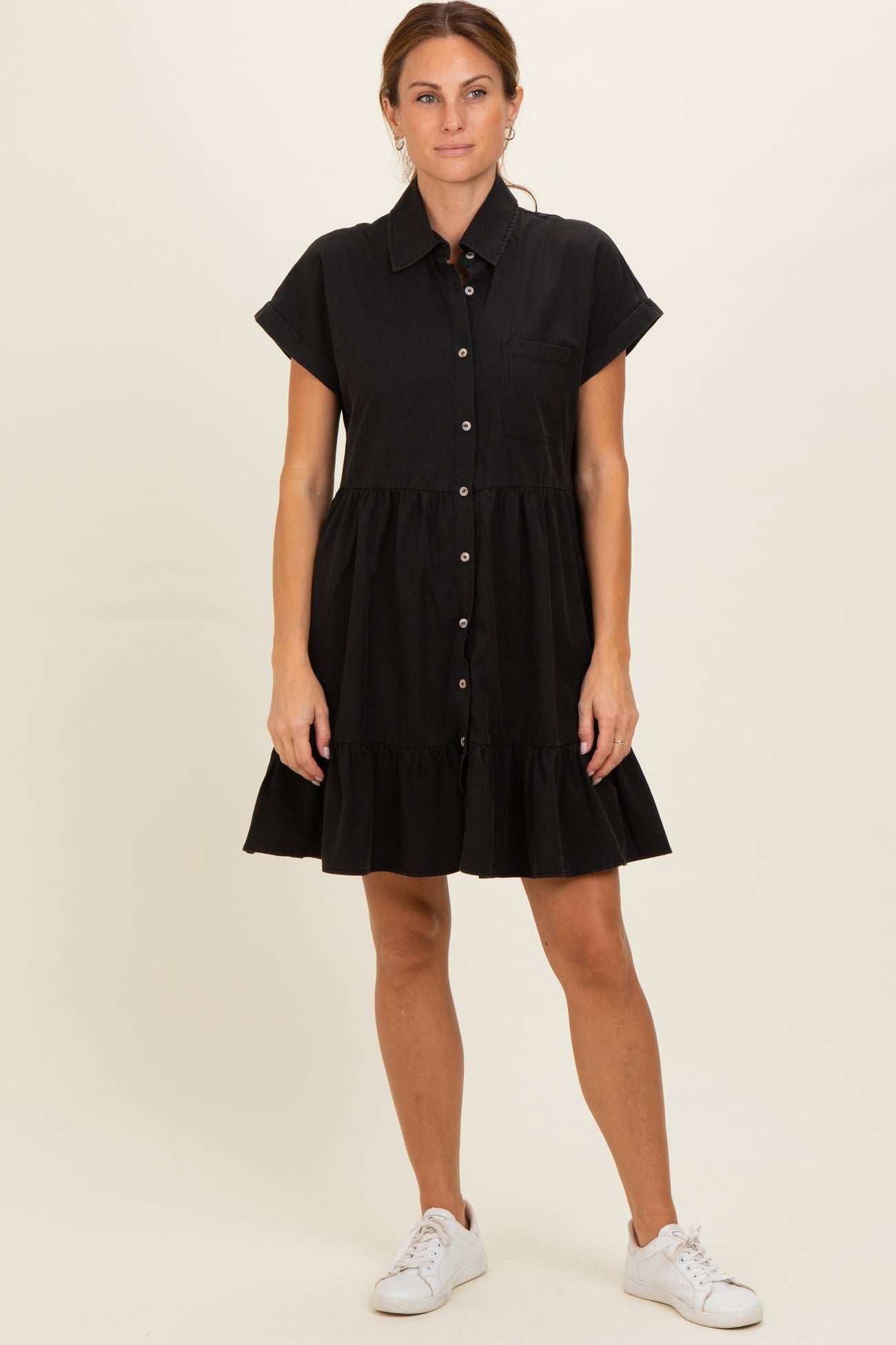 Ash Black Button Down Maternity Mini Dress