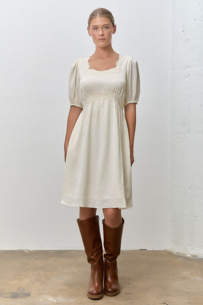 Cream Short Sleeve Lace Trim Maternity Dress