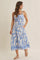 Blue Printed Front Tie Midi Dress