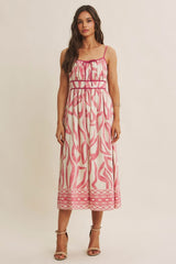 Pink Printed Front Tie Midi Dress