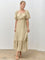 Beige Textured Woven Square Neck Midi Dress