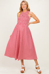 Red Gingham Smocked Cutout Tie Back Maternity Maxi Dress
