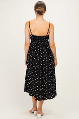 Black Polka Dot Shirred Waist Maternity Midi Dress