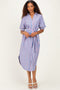 Blue Striped Puff Sleeve Midi Shirt Dress