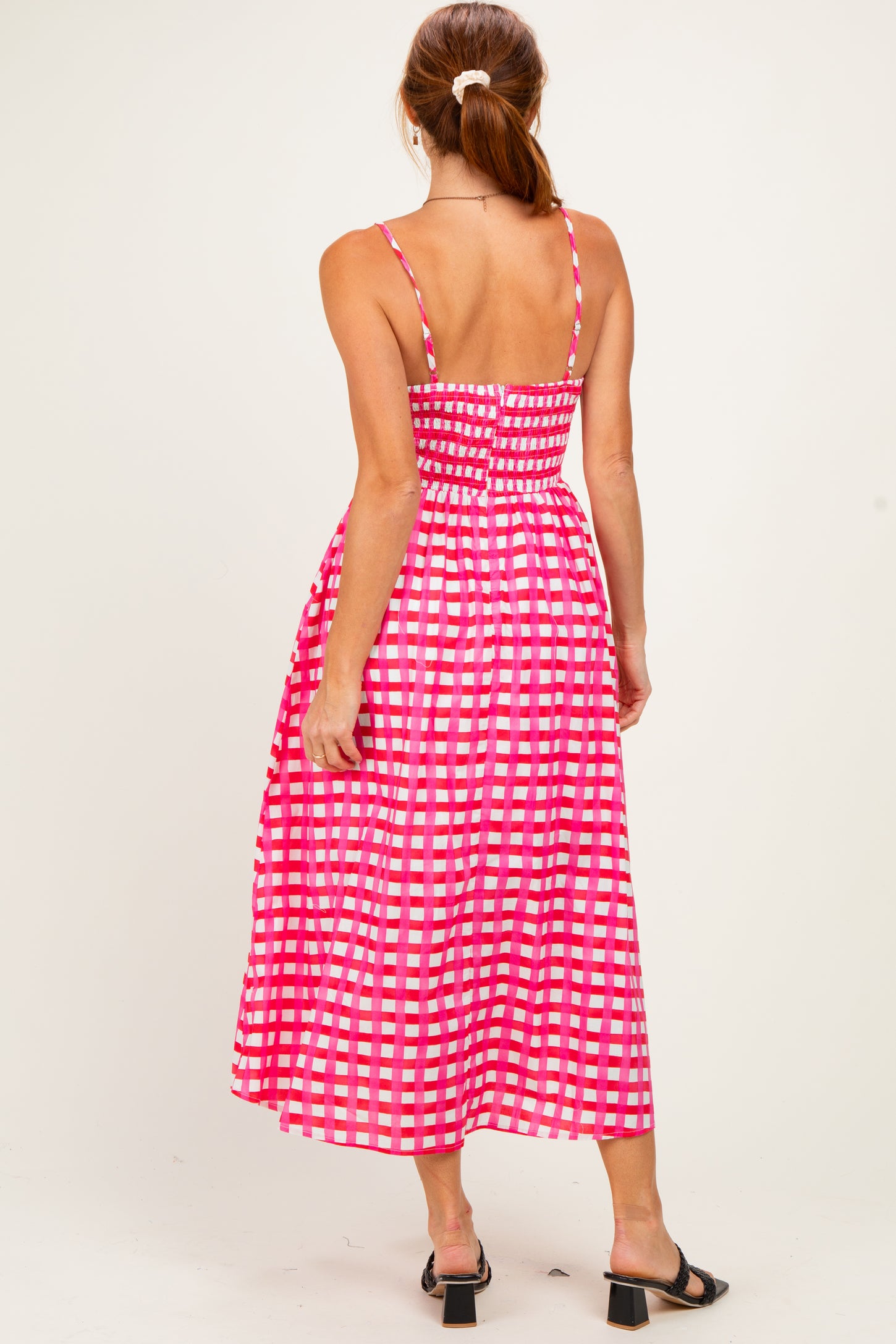 Hot Pink Gingham Midi Dress