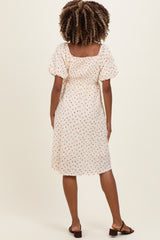 Cream Floral Textured Knit Maternity Midi Dress