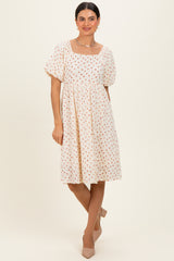 Cream Floral Textured Knit Midi Dress
