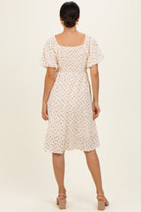 Cream Floral Textured Knit Midi Dress