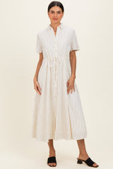 Ivory Striped Waist Tie Shirt Dress