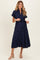Navy Eyelet Lace Waist Tie Maternity Shirt Dress