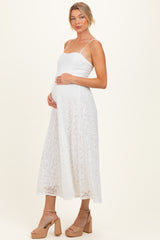 Off White Lace Sleeveless Maternity Midi Dress