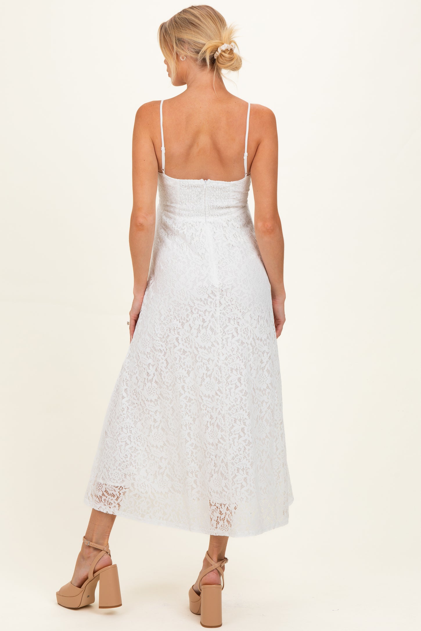 Off White Lace Sleeveless Maternity Midi Dress